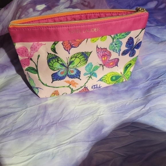 Estee Lauder Cosmetic Bag Butterfly Multicolored Makeup Zip Case - Picture 8 of 12